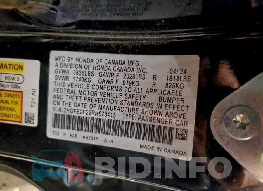 2HGFE2F29RH578415 Photo# 12