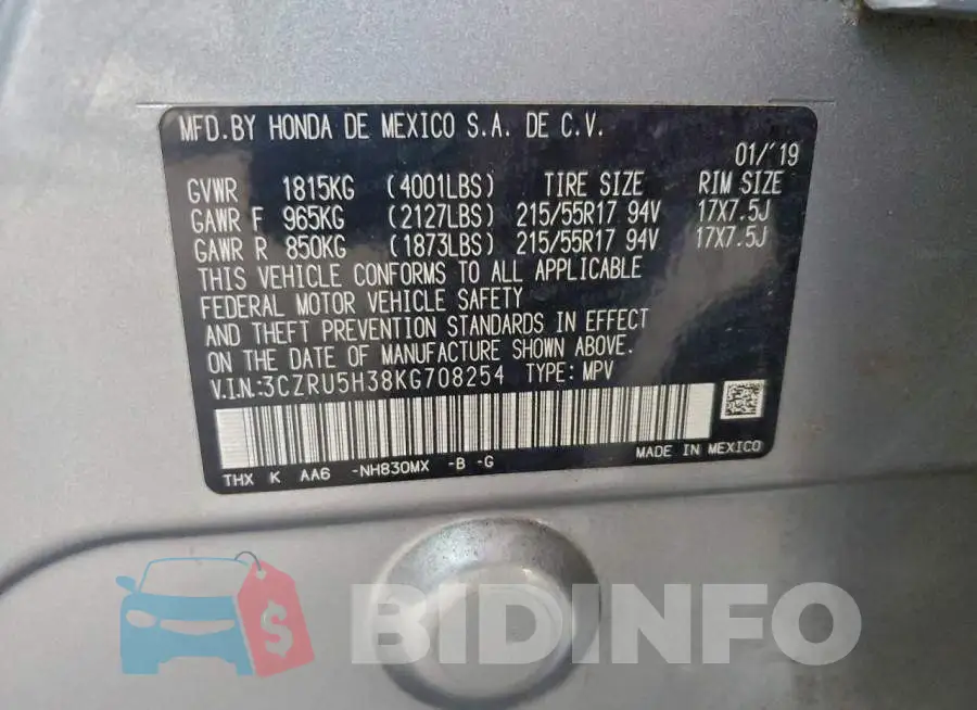 3CZRU5H38KG708254 Photo# 13