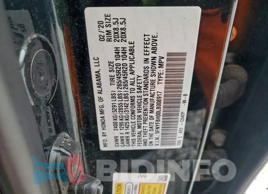 5FNYF8H00LB008917 Photo# 14