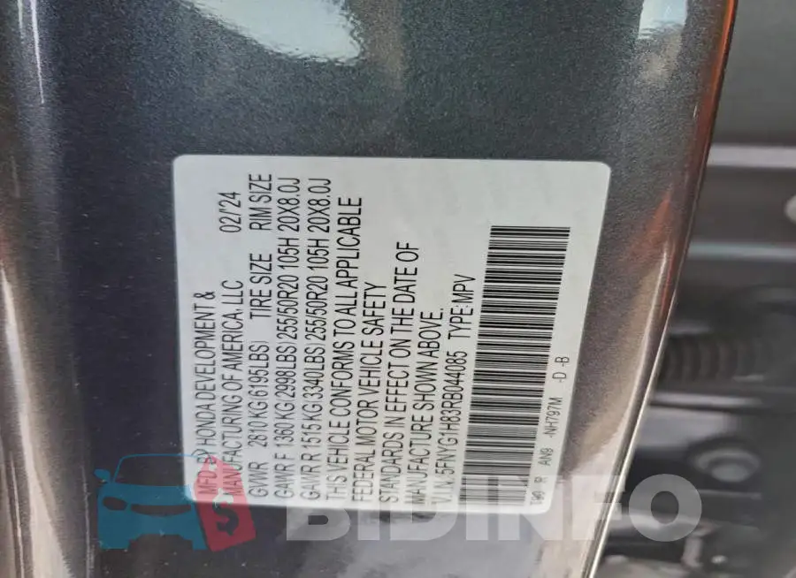 5FNYG1H83RB044085 Photo# 13