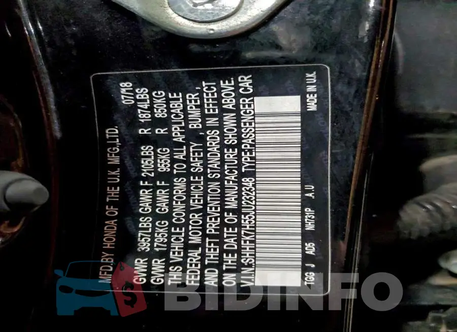 SHHFK7H55JU232348 Photo# 13