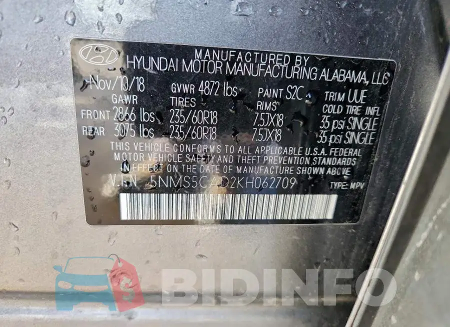 5NMS5CAD2KH062709 Photo# 14