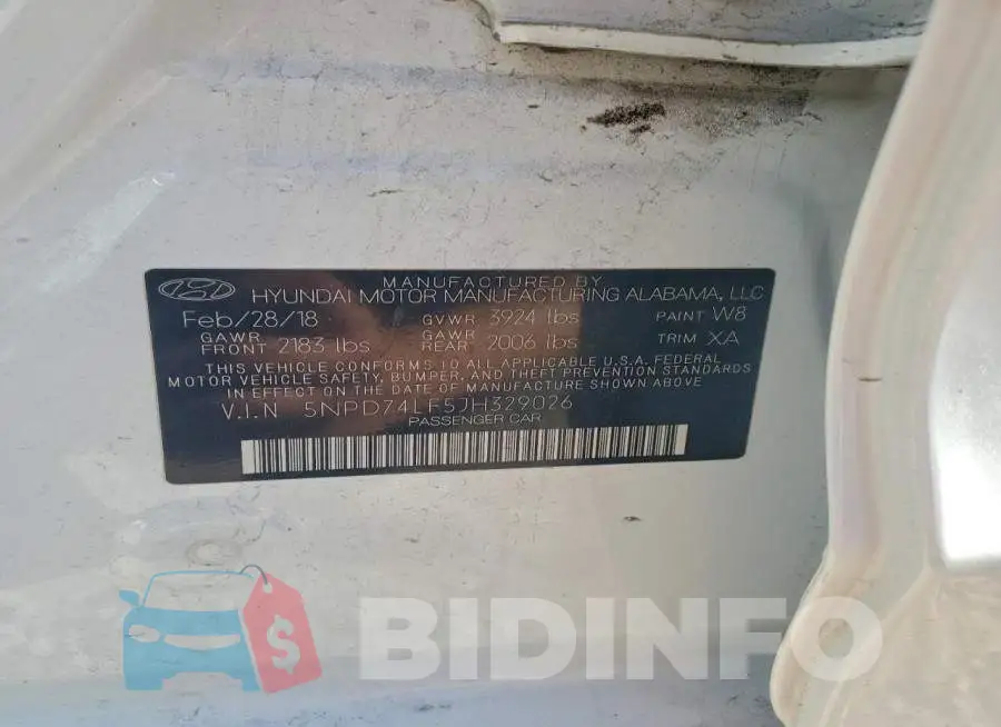 5NPD74LF5JH329026 Photo# 12