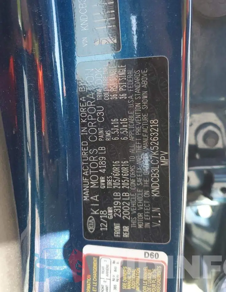 KNDCB3LC7K5263218 Photo# 14