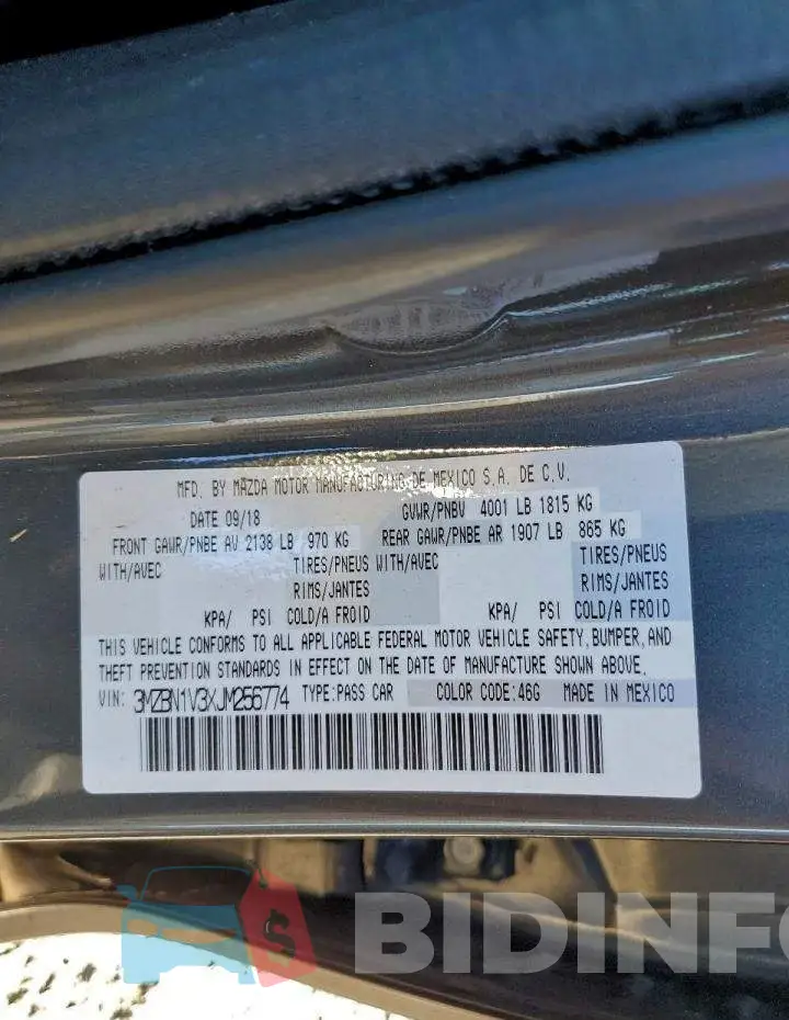 3MZBN1V3XJM256774 Photo# 12