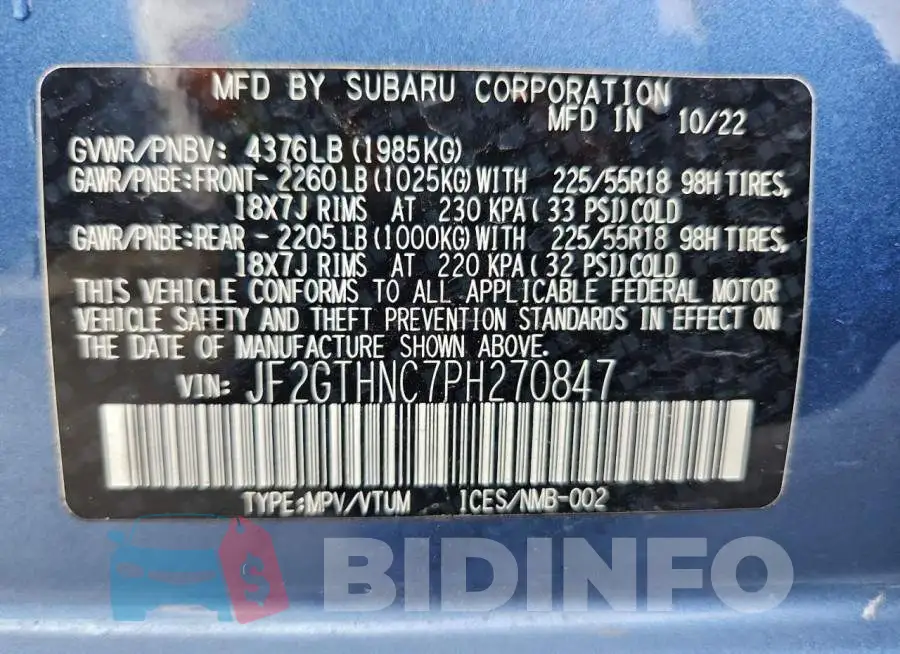 JF2GTHNC7PH270847 Photo# 13