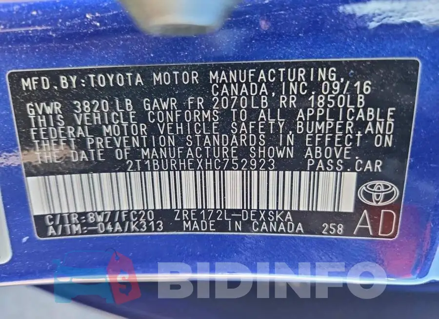 2T1BURHEXHC752923 Photo# 12