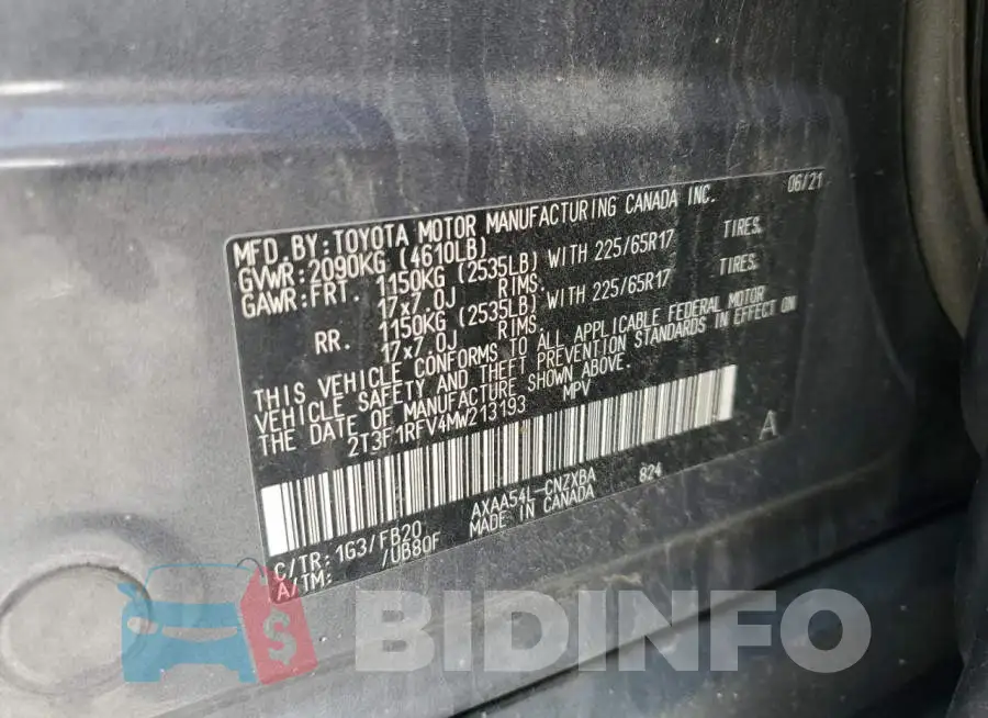 2T3F1RFV4MW213193 Photo# 14