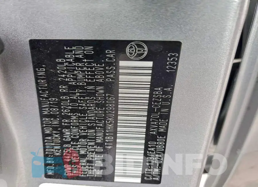 4T1B11HK5KU298067 Photo# 12
