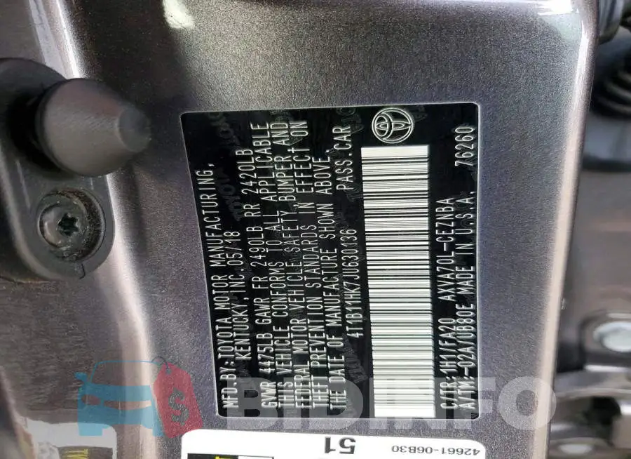 4T1B11HK7JU630136 Photo# 12