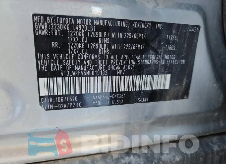 4T3LWRFV5MU019132 Photo# 12