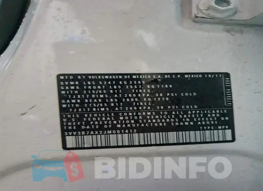 3VV3B7AX2JM061412 Photo# 14