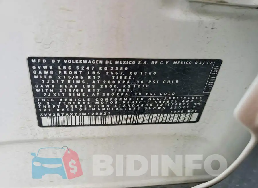 3VV3B7AX2JM129921 Photo# 13