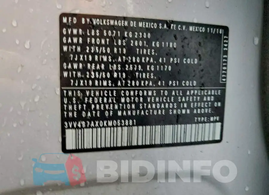 3VV4B7AX0KM053881 Photo# 13