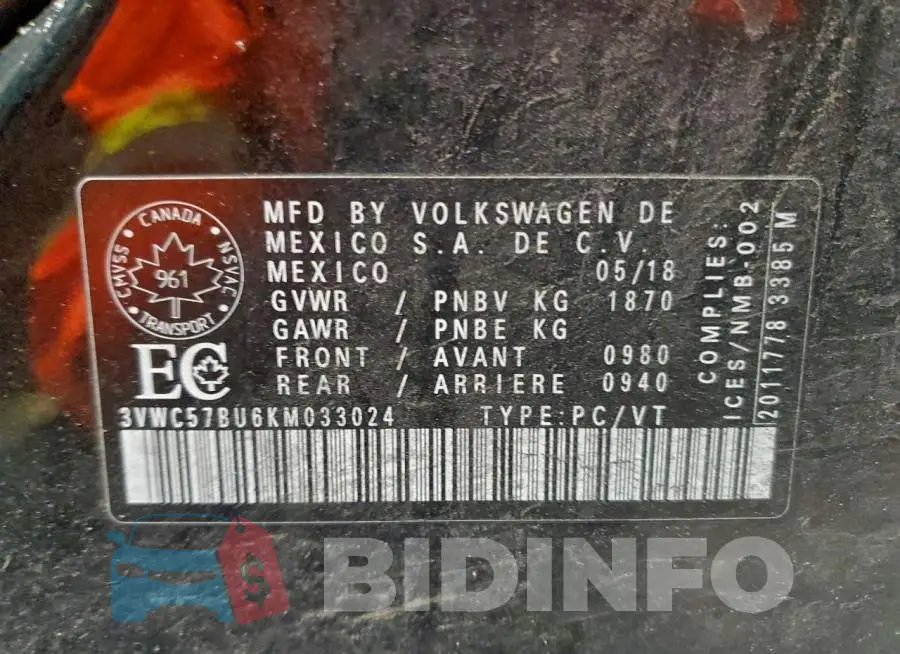 3VWC57BU6KM033024 Photo# 13
