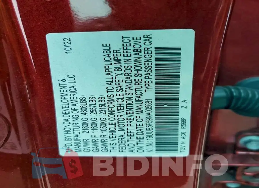 19UUB5F59NA005681 Photo# 13