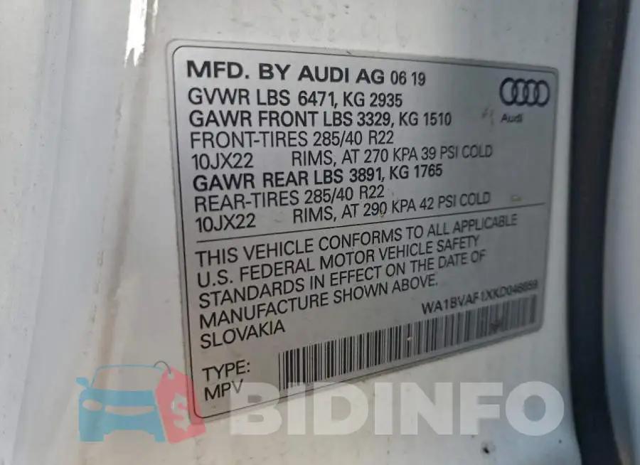 WA1BVAF1XKD046859 Photo# 12