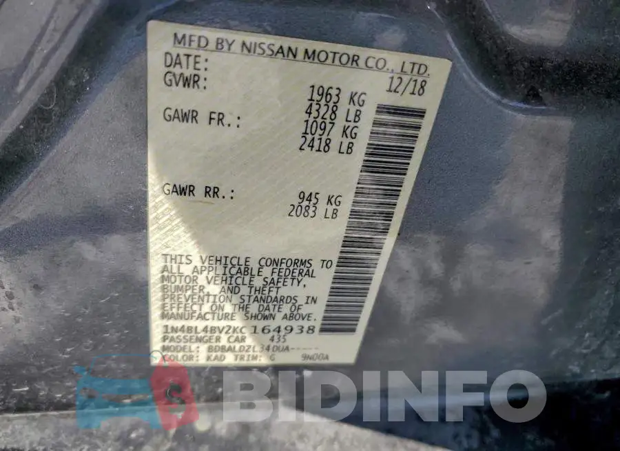 1N4BL4BV2KC164938 Photo# 12