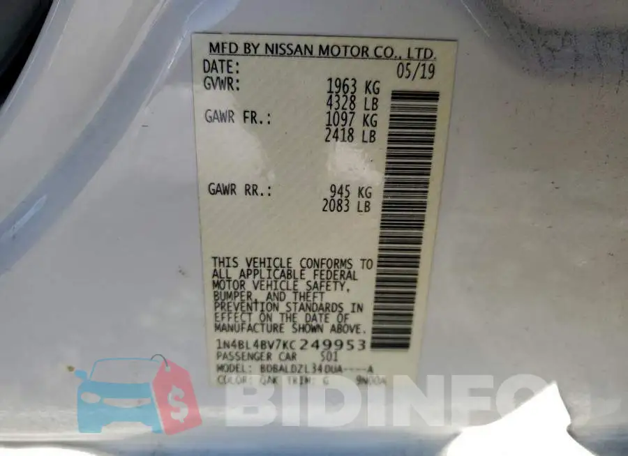 1N4BL4BV7KC249953 Photo# 12