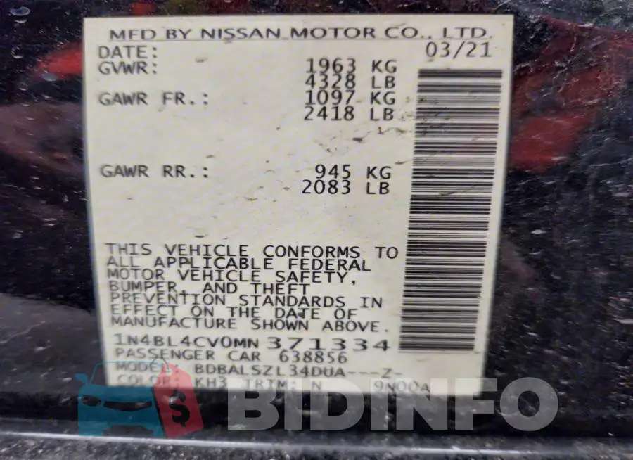 1N4BL4CV0MN371334 Photo# 13
