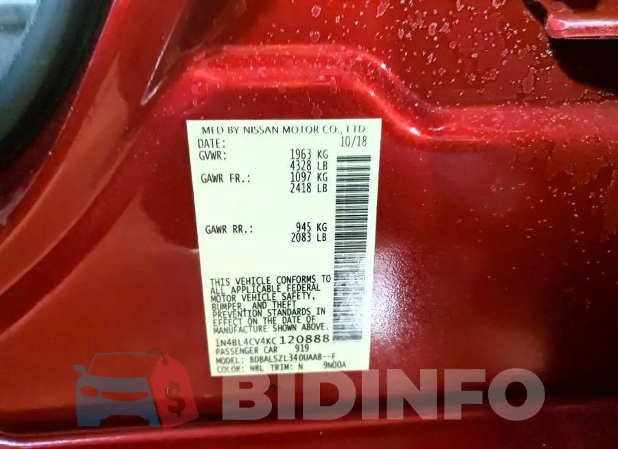 1N4BL4CV4KC120888 Photo# 13