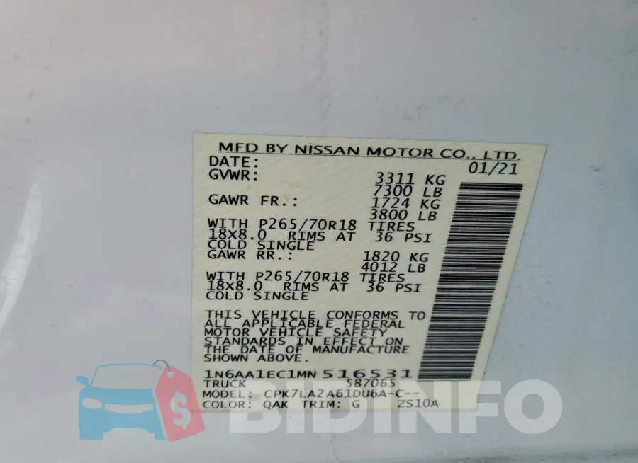 1N6AA1EC1MN516531 Photo# 12