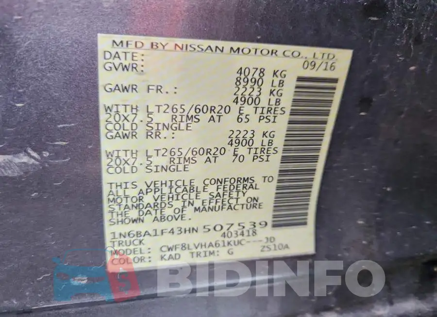 1N6BA1F43HN507539 Photo# 12