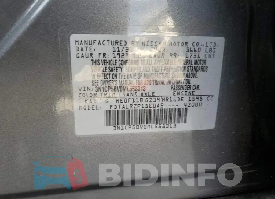 3N1CP5BV0ML558313 Photo# 12