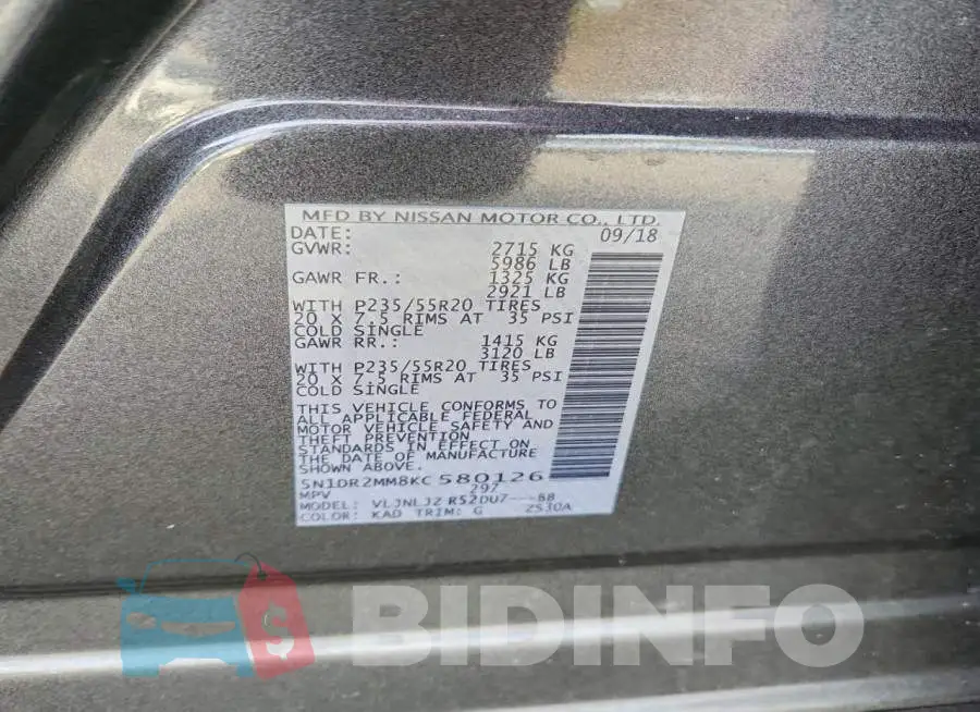 5N1DR2MM8KC580126 Photo# 13