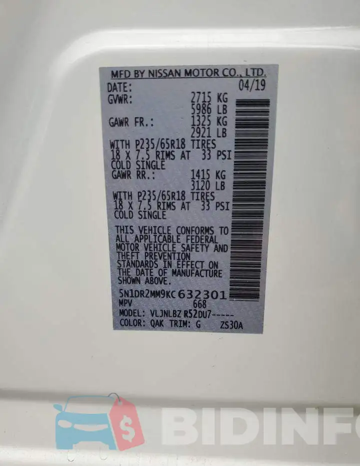 5N1DR2MM9KC632301 Photo# 13