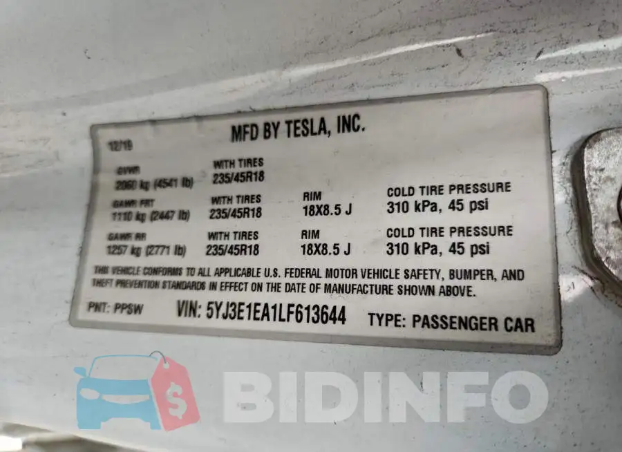 5YJ3E1EA1LF613644 Photo# 12