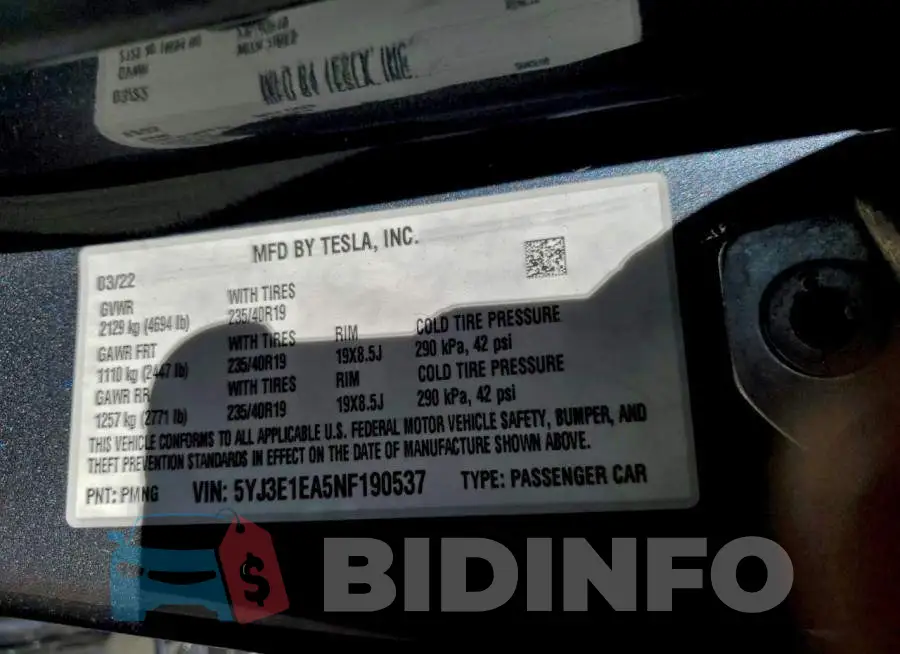 5YJ3E1EA5NF190537 Photo# 12