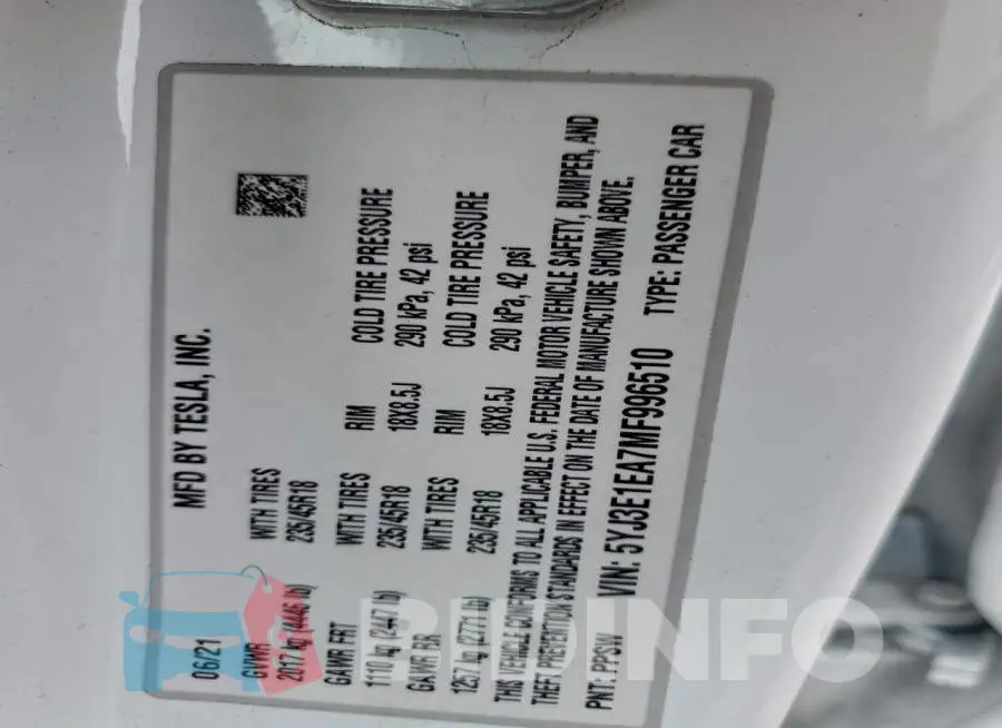 5YJ3E1EA7MF996510 Photo# 13