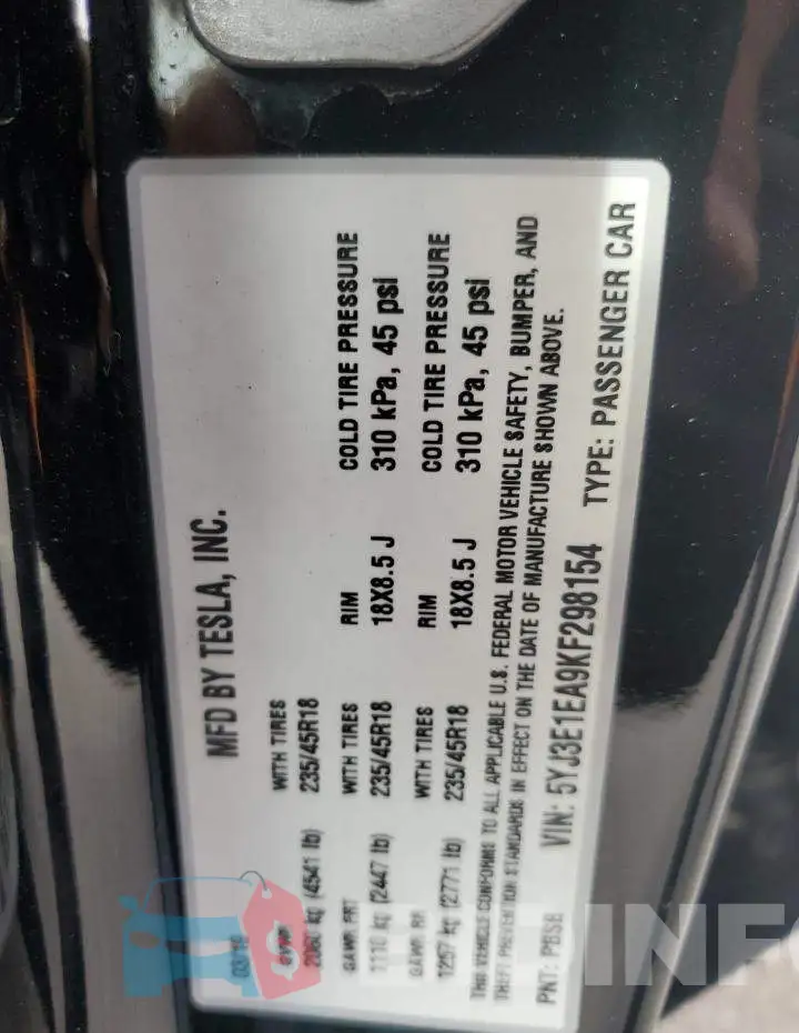 5YJ3E1EA9KF298154 Photo# 12