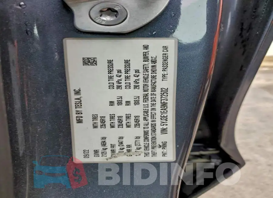 5YJ3E1EA9NF372502 Photo# 12