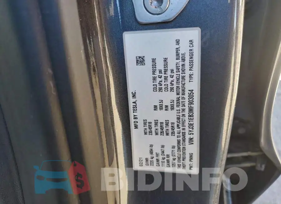 5YJ3E1EB3MF903054 Photo# 12