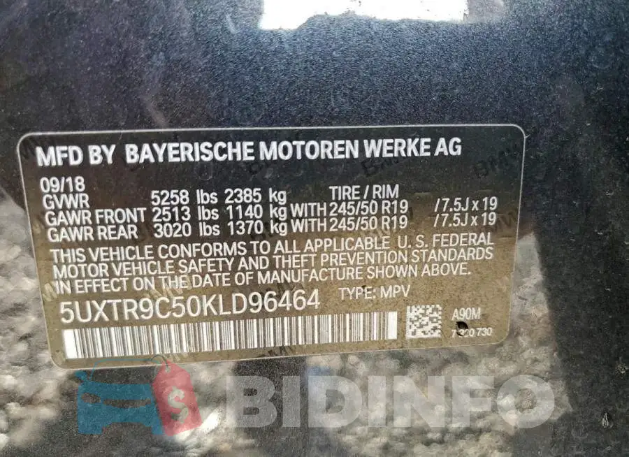 5UXTR9C50KLD96464 Photo# 13