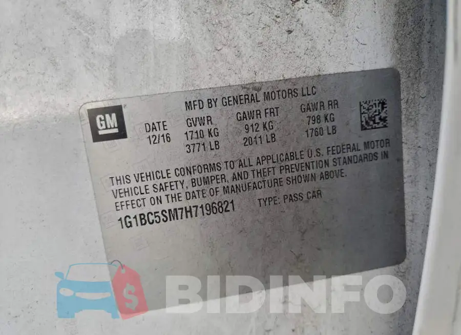 1G1BC5SM7H7196821 Photo# 12