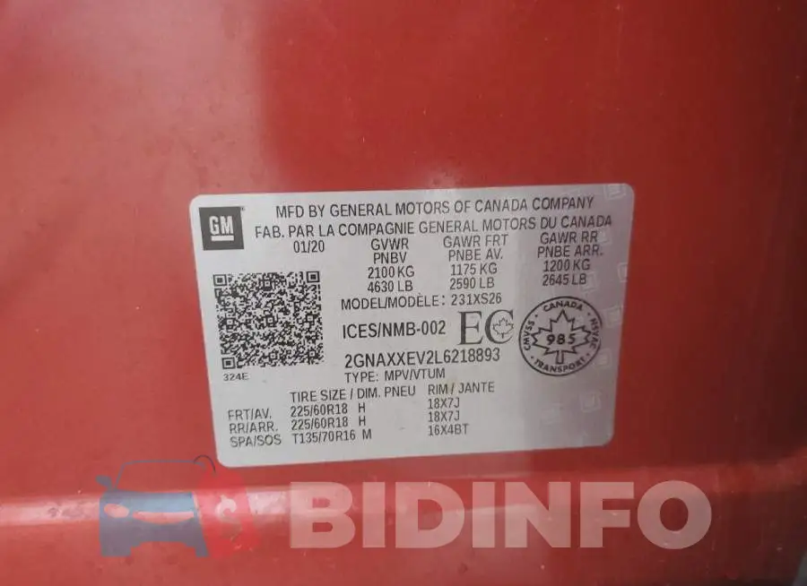 2GNAXXEV2L6218893 Photo# 13