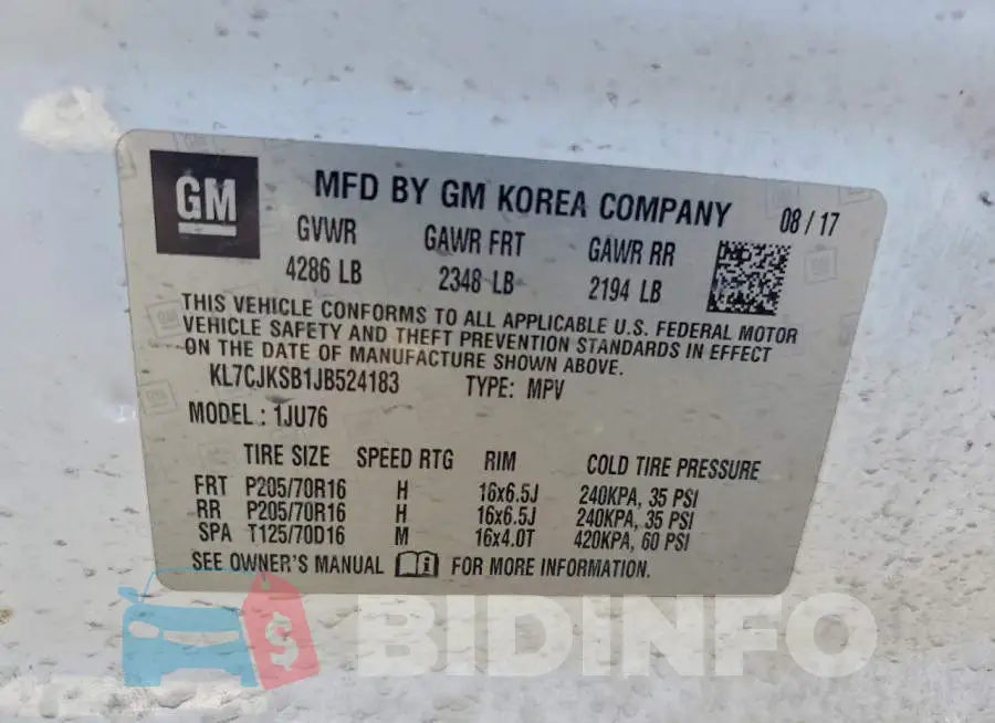 KL7CJKSB1JB524183 Photo# 13