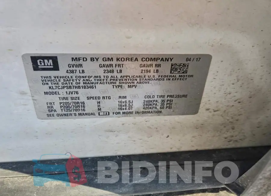 KL7CJPSB7HB183461 Photo# 12