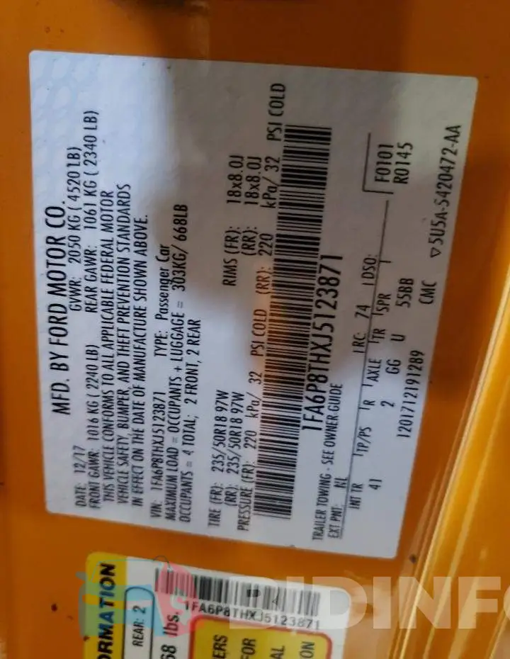 1FA6P8THXJ5123871 Photo# 12