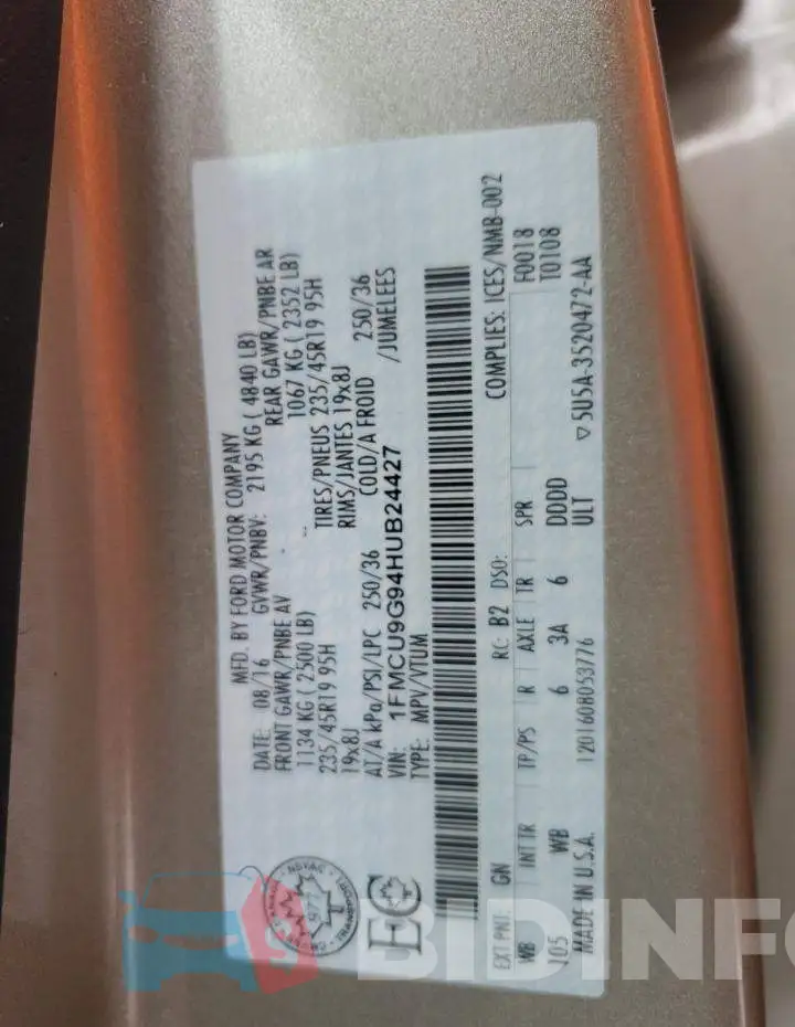 1FMCU9G94HUB24427 Photo# 14