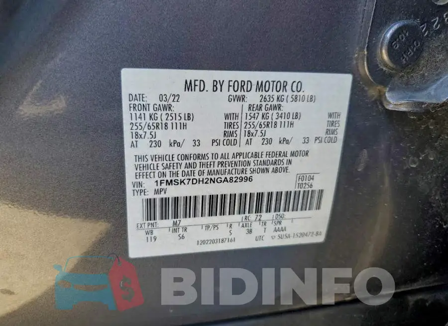1FMSK7DH2NGA82996 Photo# 13