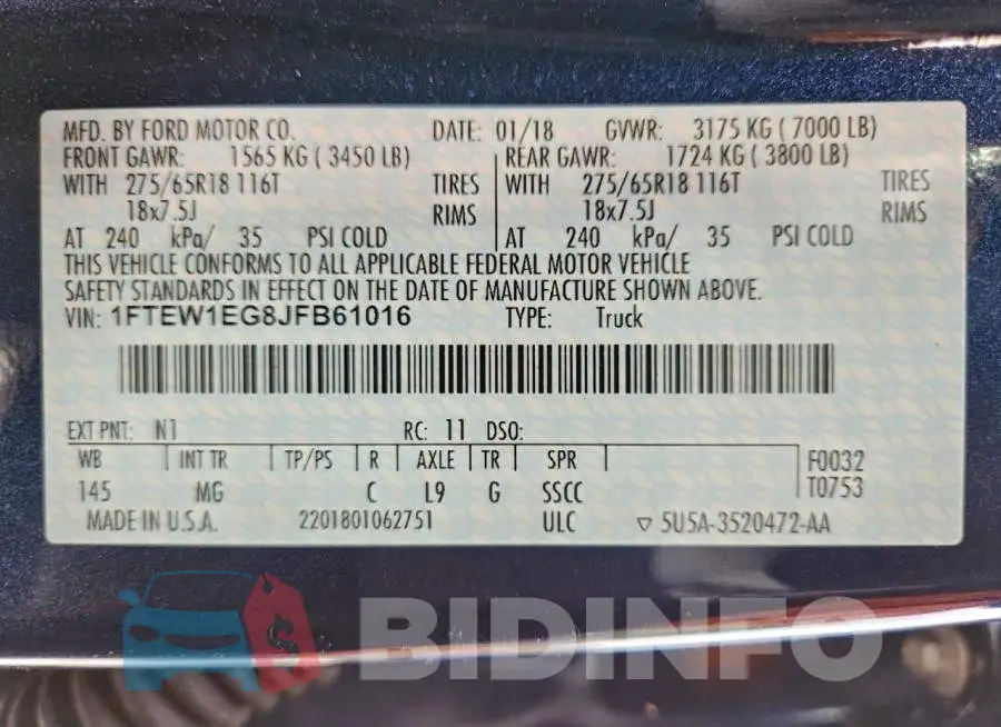 1FTEW1EG8JFB61016 Photo# 12