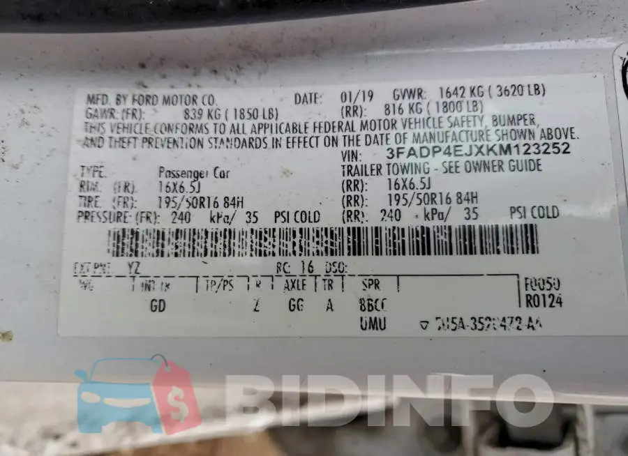 3FADP4EJXKM123252 Photo# 13