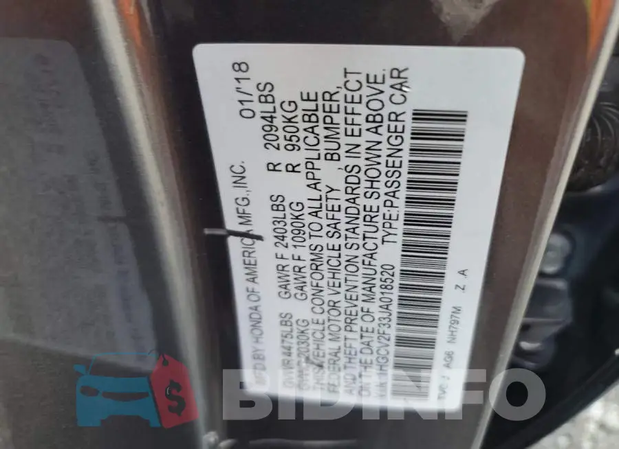1HGCV2F33JA018520 Photo# 12