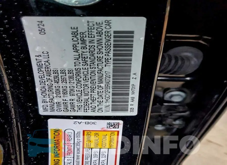 1HGCY2F55RA072017 Photo# 12