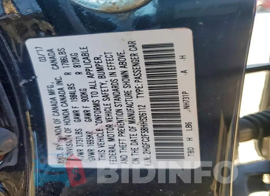 2HGFC2F58HH526112 Photo# 12