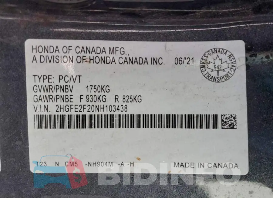 2HGFE2F20NH103438 Photo# 12